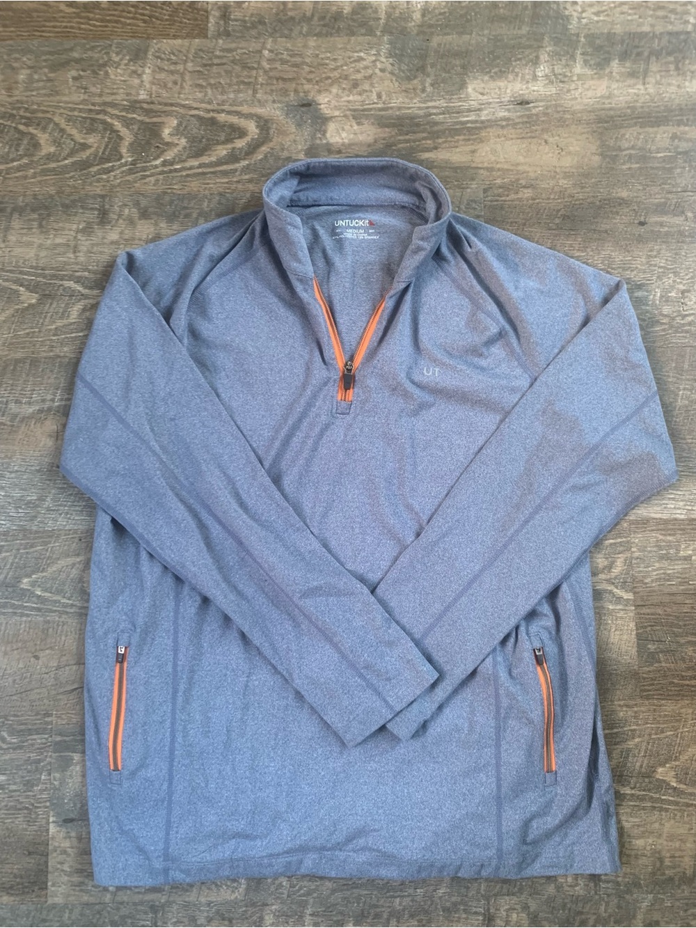 UNTUCKit Outdoors  Men's Heather Blue Quarter-Zip Pullover with Orange Accents